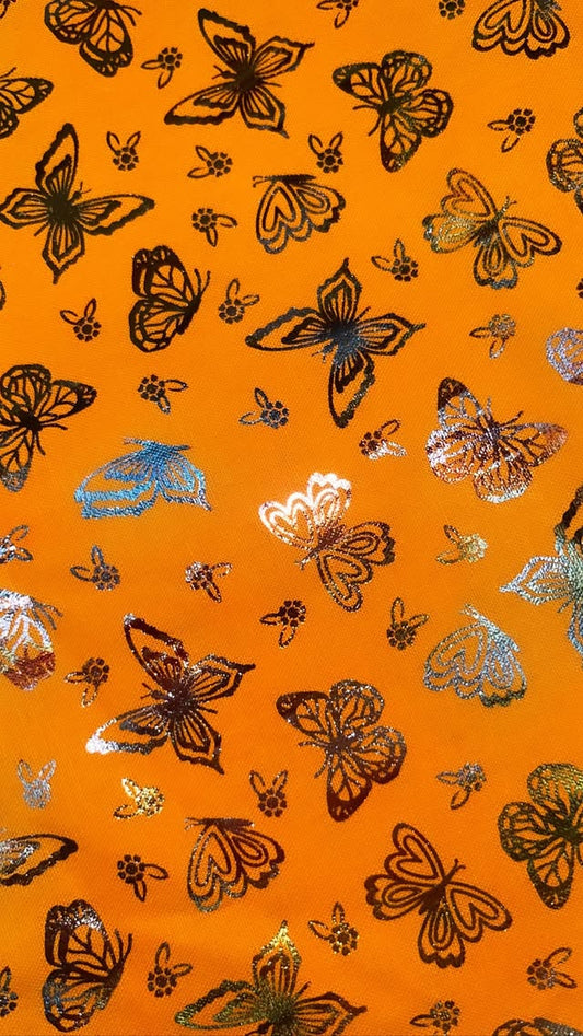 Iridescent Butterflies On Orange