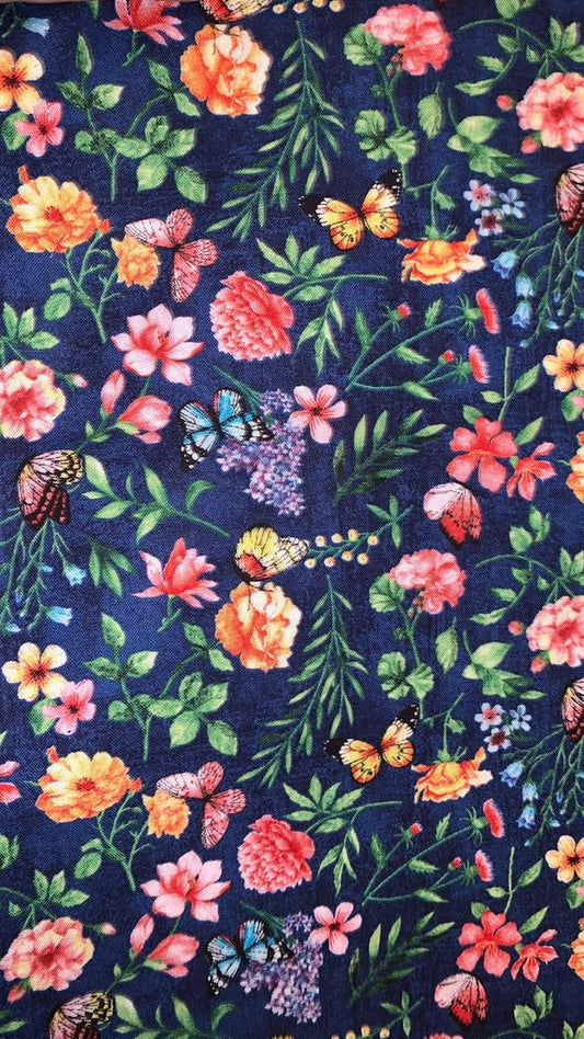 Navy Garden With Butterflies