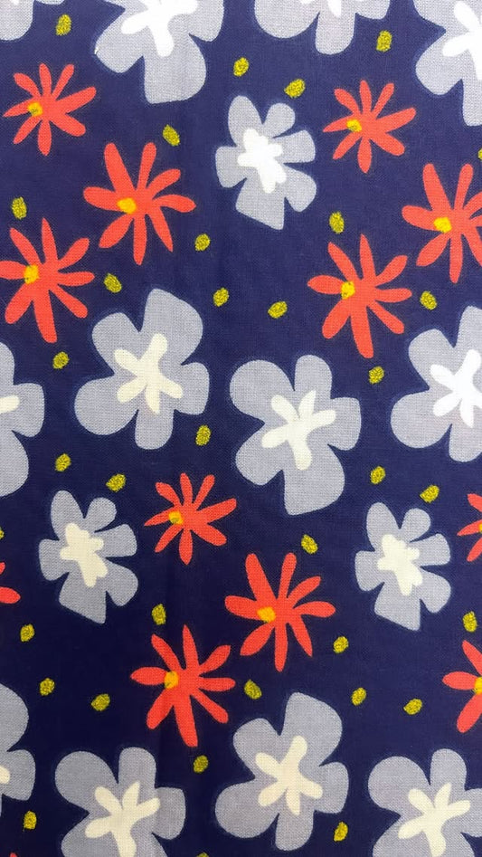 Navy, Light, Blue And Peach Floral