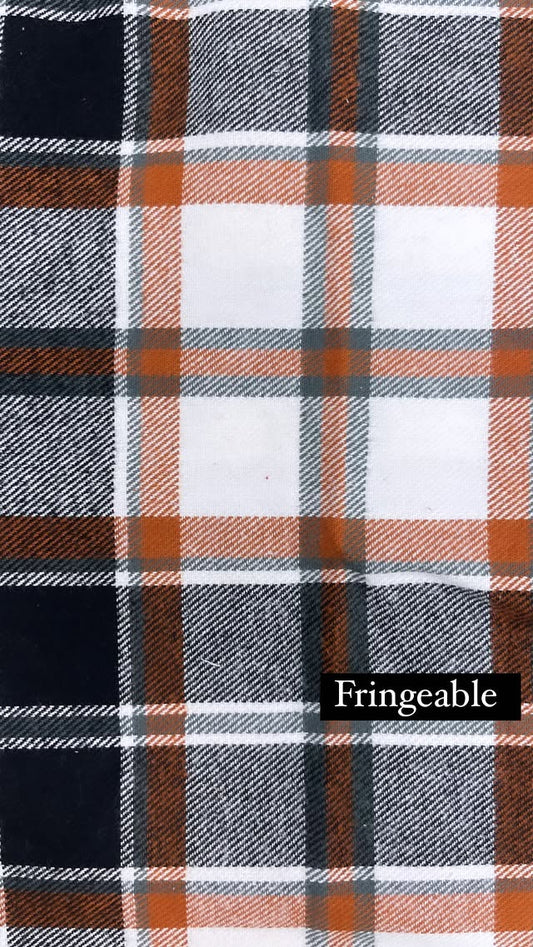 Navy, Orange, And White Plaid