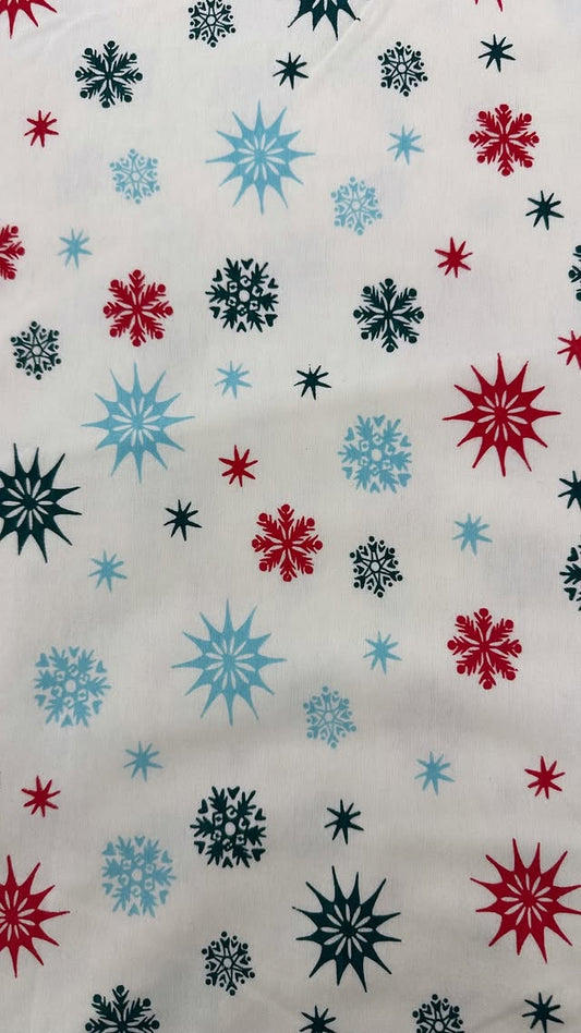 Red and Blue Snowflakes on White