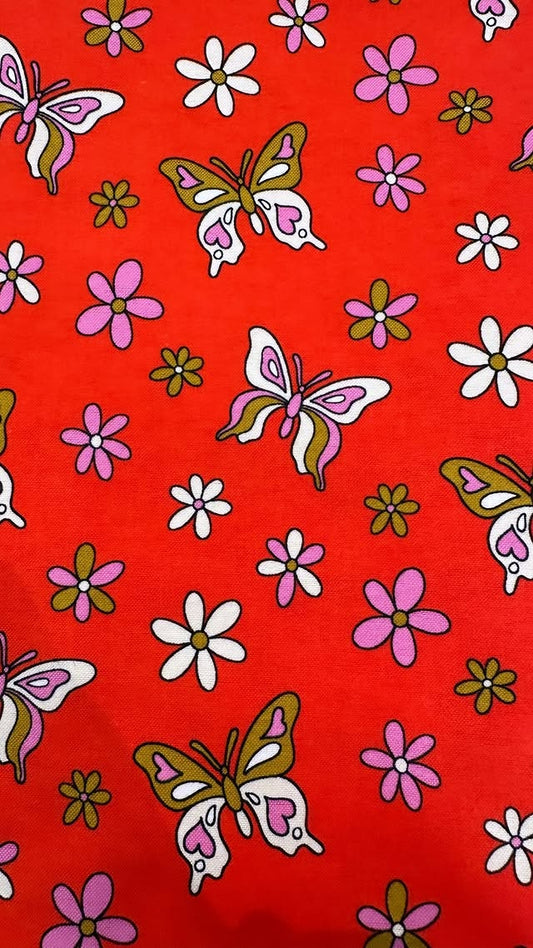 Red With Pink Floral And Butterflies