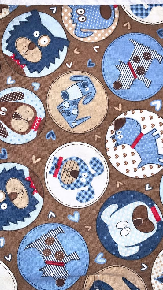 Dogs In Stitched Circles On Brown
